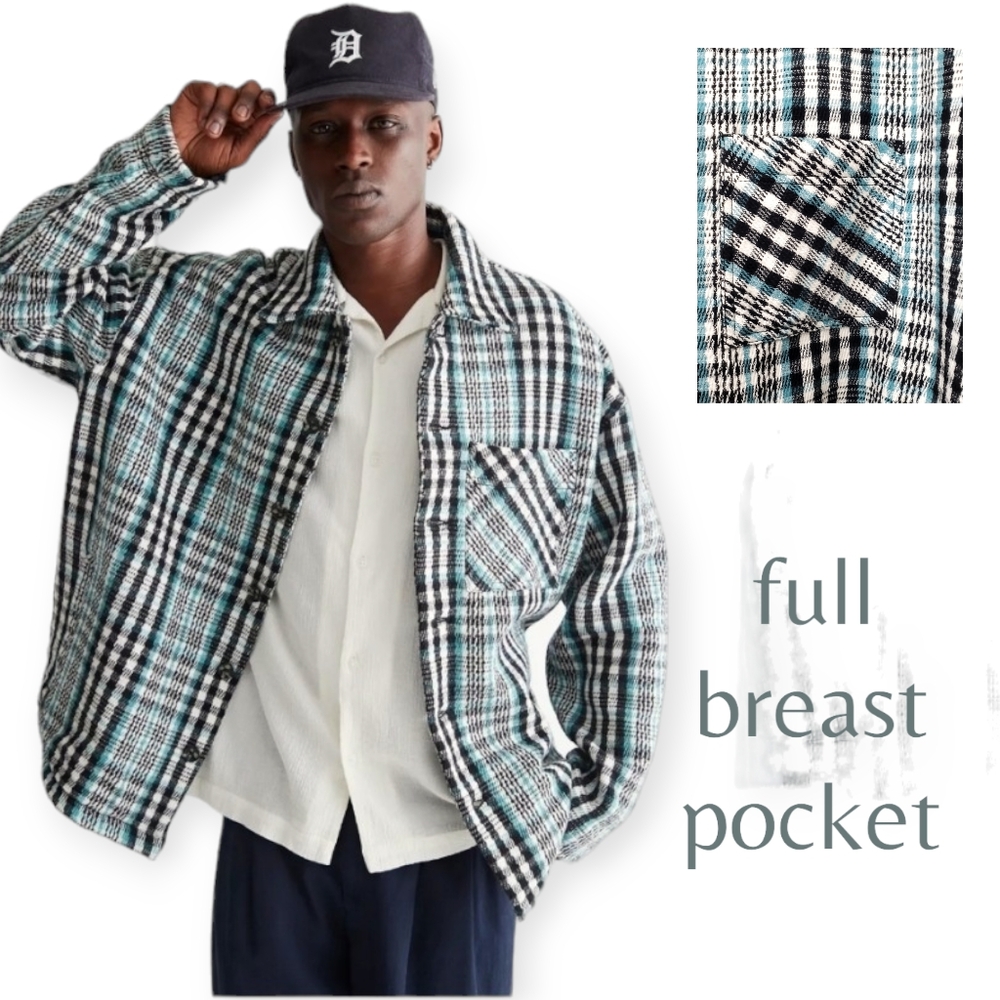 Urban Outfitters Men's UO Textured Plaid Jacket Oversized Heavyweighted sz XL